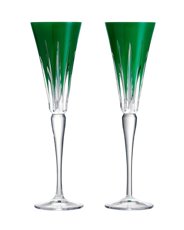 Waterford Crystal 2025 New Year Fireworks Flutes Green - Set of 2 Ltd Ed